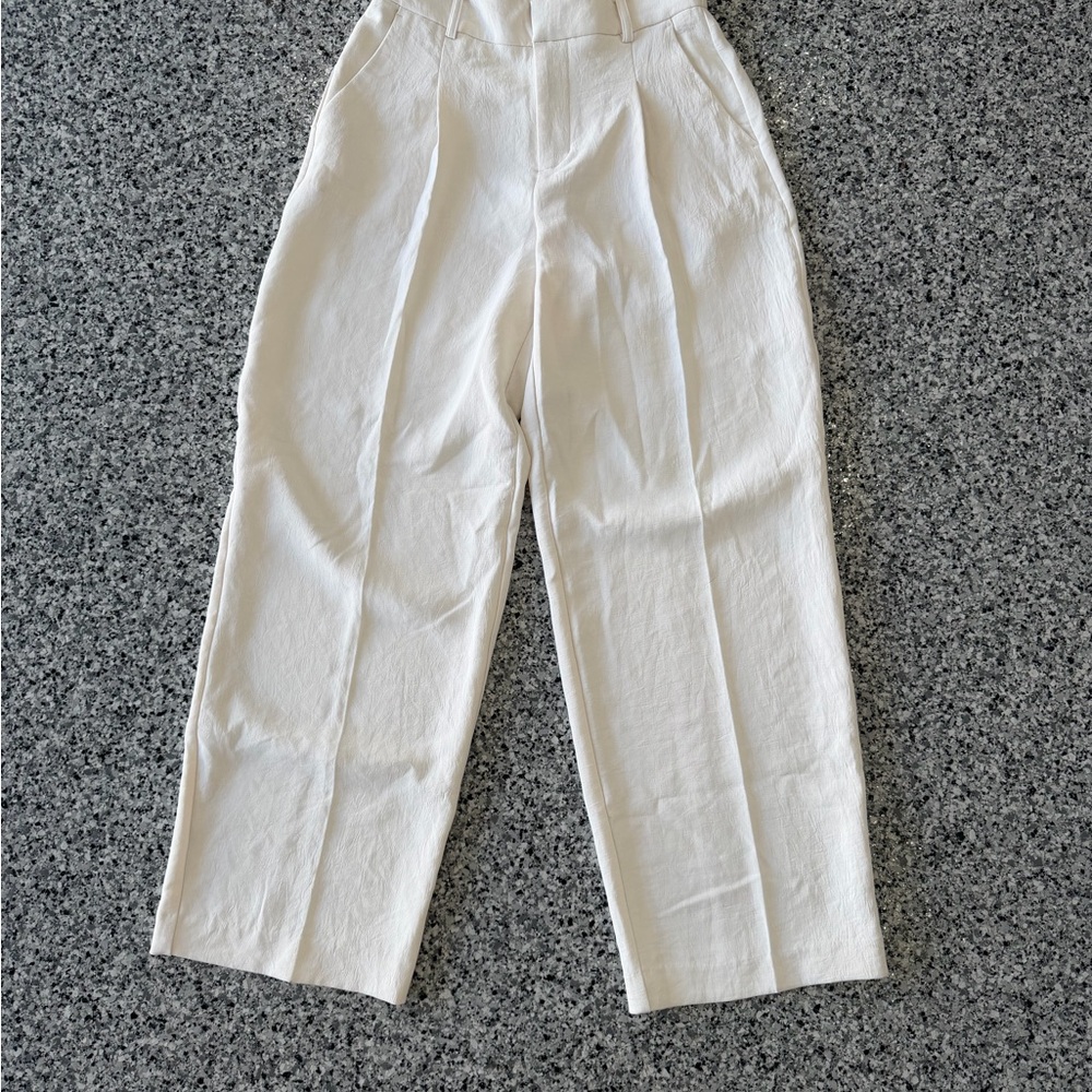 High-Waist Cream Tapered Pants